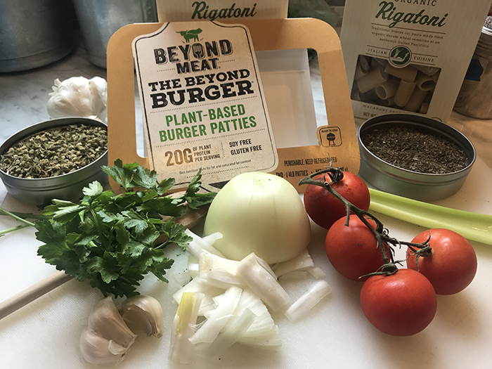 Ingredients for meatless pasta bolognese